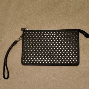Michael Kors Black and Silver Polka Dot Wristlet